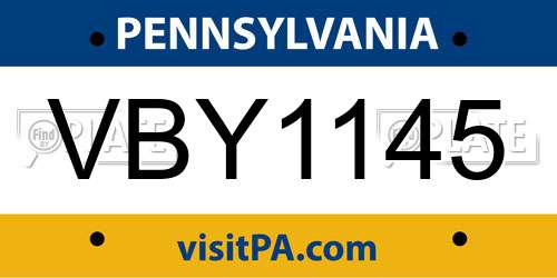 VBY1145 Pennsylvania License Plate