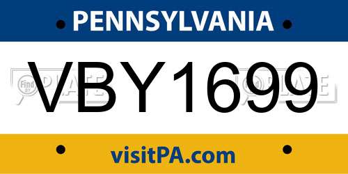 VBY1699 Pennsylvania License Plate
