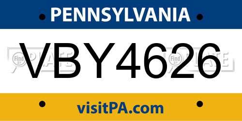 VBY4626 Pennsylvania License Plate