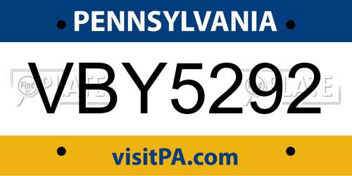 VBY5292 Pennsylvania License Plate