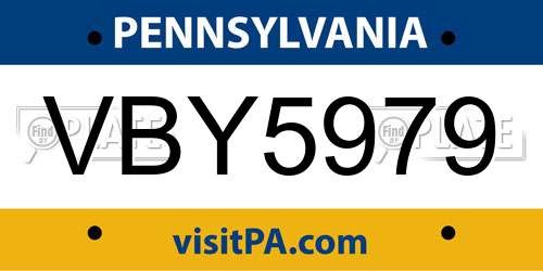 VBY5979 Pennsylvania License Plate