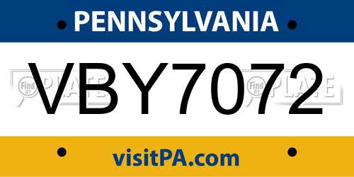VBY7072 Pennsylvania License Plate