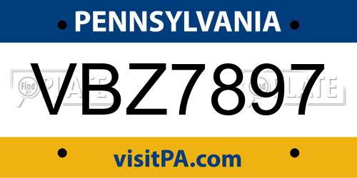 VBZ7897 Pennsylvania License Plate