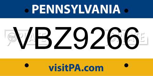 VBZ9266 Pennsylvania License Plate