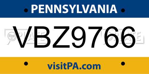 VBZ9766 Pennsylvania License Plate