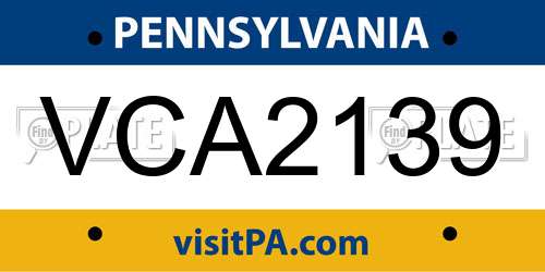 VCA2139 Pennsylvania License Plate
