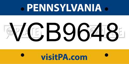 VCB9648 Pennsylvania License Plate