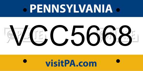 VCC5668 Pennsylvania License Plate