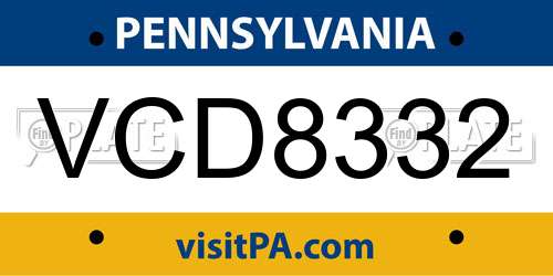 VCD8332 Pennsylvania License Plate