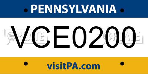 VCE0200 Pennsylvania License Plate