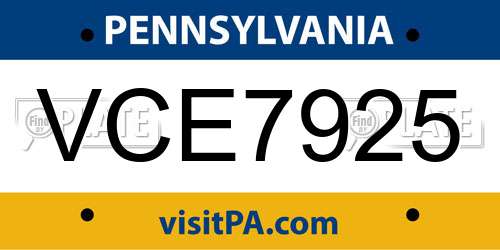 VCE7925 Pennsylvania License Plate
