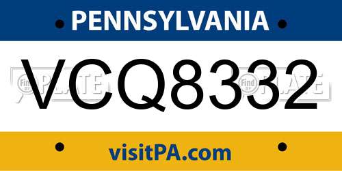 VCQ8332 Pennsylvania License Plate