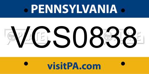 VCS0838 Pennsylvania License Plate