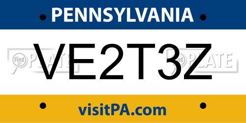 VE2T3Z Pennsylvania License Plate
