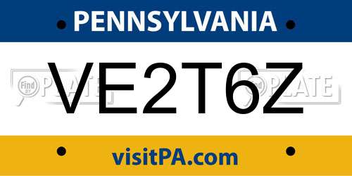 VE2T6Z Pennsylvania License Plate