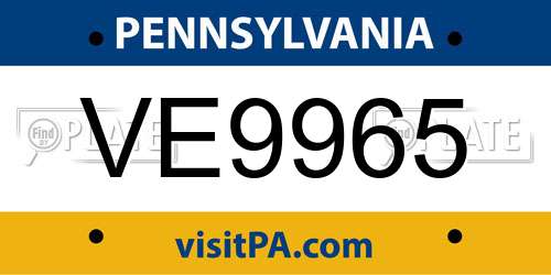 VE9965 Pennsylvania License Plate