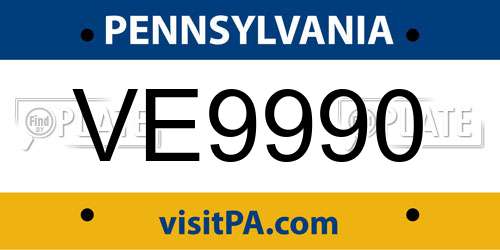 VE9990 Pennsylvania License Plate