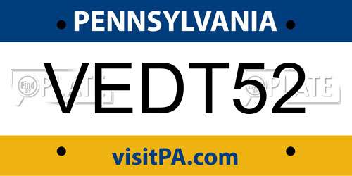 VEDT52 Pennsylvania License Plate