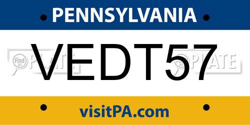 VEDT57 Pennsylvania License Plate