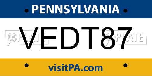 VEDT87 Pennsylvania License Plate
