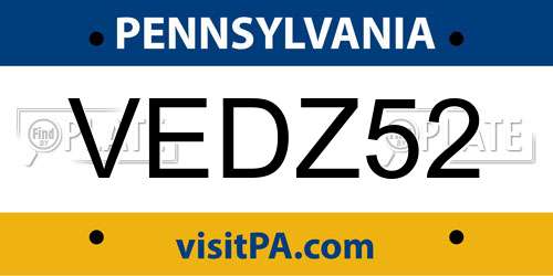 VEDZ52 Pennsylvania License Plate