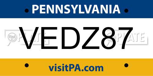 VEDZ87 Pennsylvania License Plate