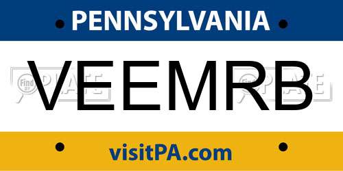 VEEMRB Pennsylvania License Plate