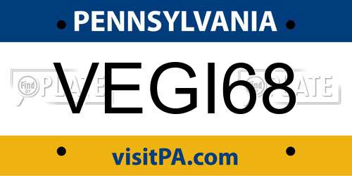 VEGI68 Pennsylvania License Plate