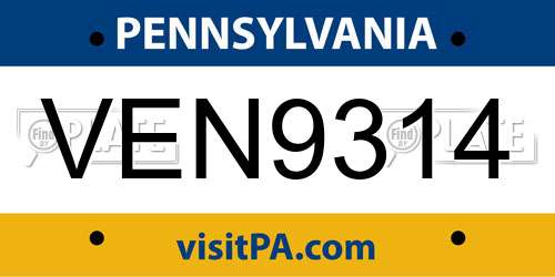 VEN9314 Pennsylvania License Plate