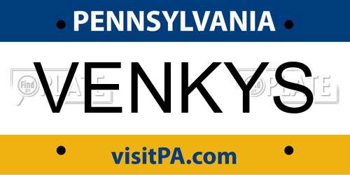 VENKYS Pennsylvania License Plate