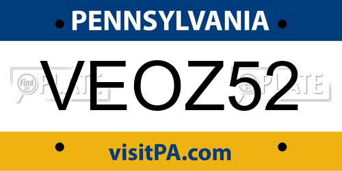 VEOZ52 Pennsylvania License Plate