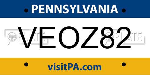 VEOZ82 Pennsylvania License Plate
