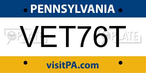 VET76T Pennsylvania License Plate
