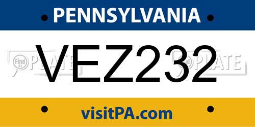 VEZ232 Pennsylvania License Plate