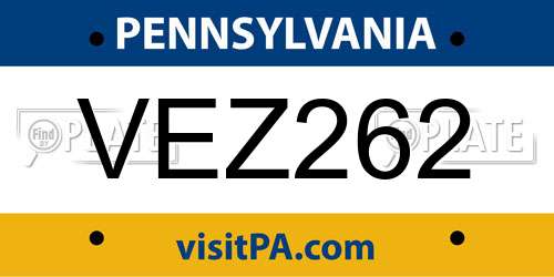 VEZ262 Pennsylvania License Plate