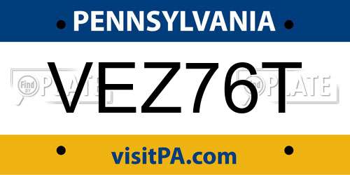 VEZ76T Pennsylvania License Plate