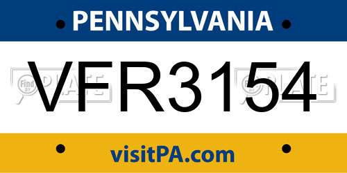 VFR3154 Pennsylvania License Plate