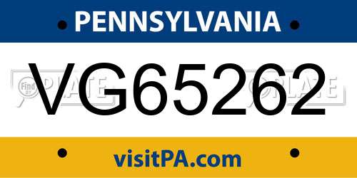 VG65262 Pennsylvania License Plate