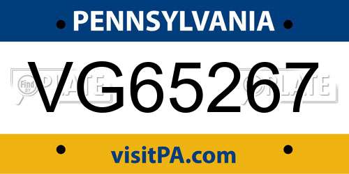 VG65267 Pennsylvania License Plate