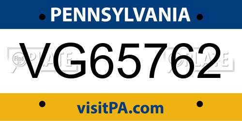 VG65762 Pennsylvania License Plate