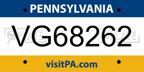 VG68262 Pennsylvania License Plate