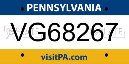 VG68267 Pennsylvania License Plate