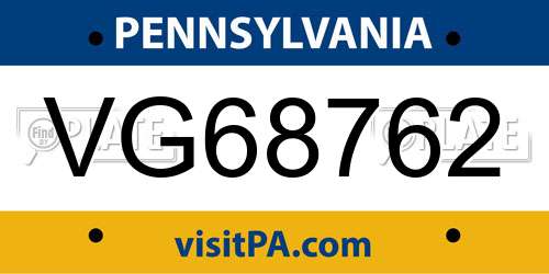 VG68762 Pennsylvania License Plate