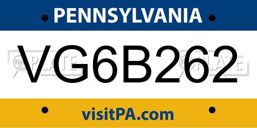 VG6B262 Pennsylvania License Plate