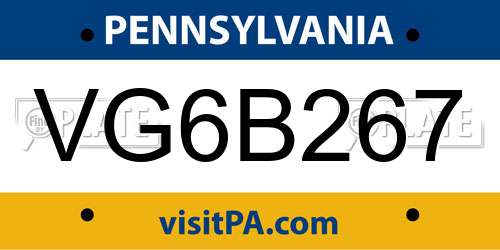 VG6B267 Pennsylvania License Plate