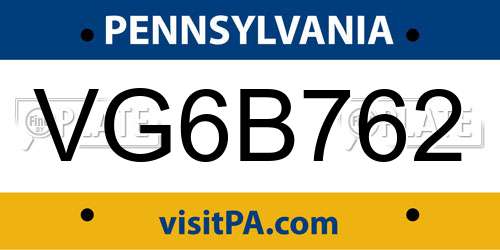 VG6B762 Pennsylvania License Plate