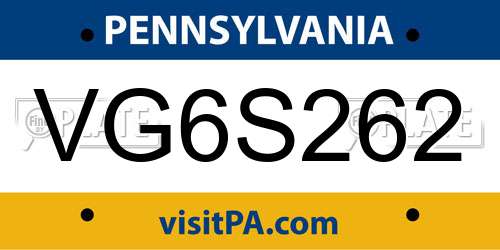 VG6S262 Pennsylvania License Plate