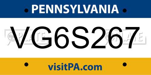 VG6S267 Pennsylvania License Plate
