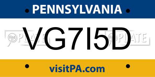 VG7I5D Pennsylvania License Plate