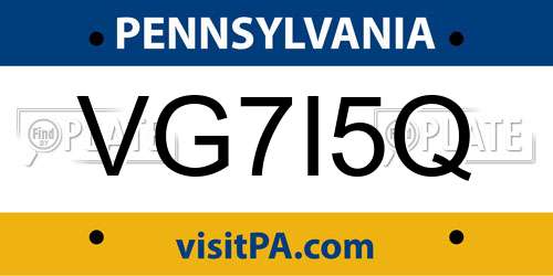 VG7I5Q Pennsylvania License Plate